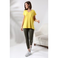 Salaş V Yaka Kısa Kol T-Shirt 19410 AÇIK SARI