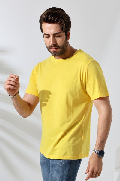 Erkek %100 Pamuklu Penye Kompakt Bisiklet Yaka Comfort Fit Basic T-Shirt 21751 AÇIK SARI Erkek %100 Pamuklu Penye Kompakt Bisiklet Yaka Comfort Fit Basic T-Shirt 21751 AÇIK SARI