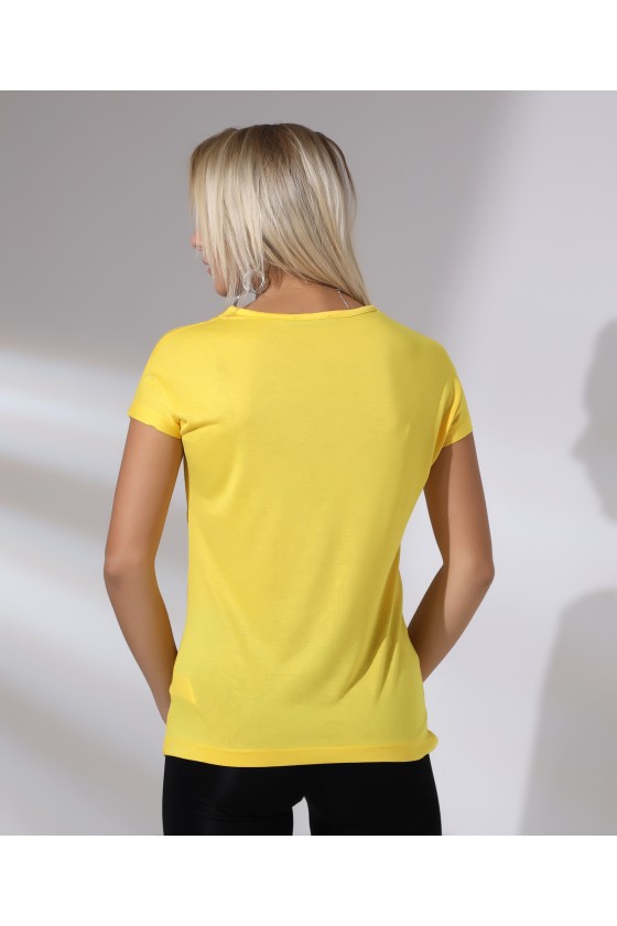 Bisiklet Yaka Kısa Kollu Normal Size Baskılı Basic Kadın T-Shirt 20479 AÇIK SARI