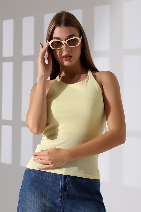 Slim Fit Dar Kesim Arkadan Askılı U Yaka Askılı Basic Body Kadın Atlet 22064 AÇIK SARI