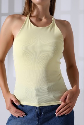 Slim Fit Dar Kesim Arkadan Askılı U Yaka Askılı Basic Body Kadın Atlet 22064 AÇIK SARI