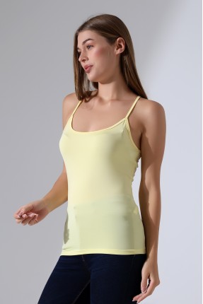 Slim Fit Dar Kesim İnce Askılı U Yaka Yumuşak Dokulu Basic Kadın Body Atlet 22001 AÇIK SARI