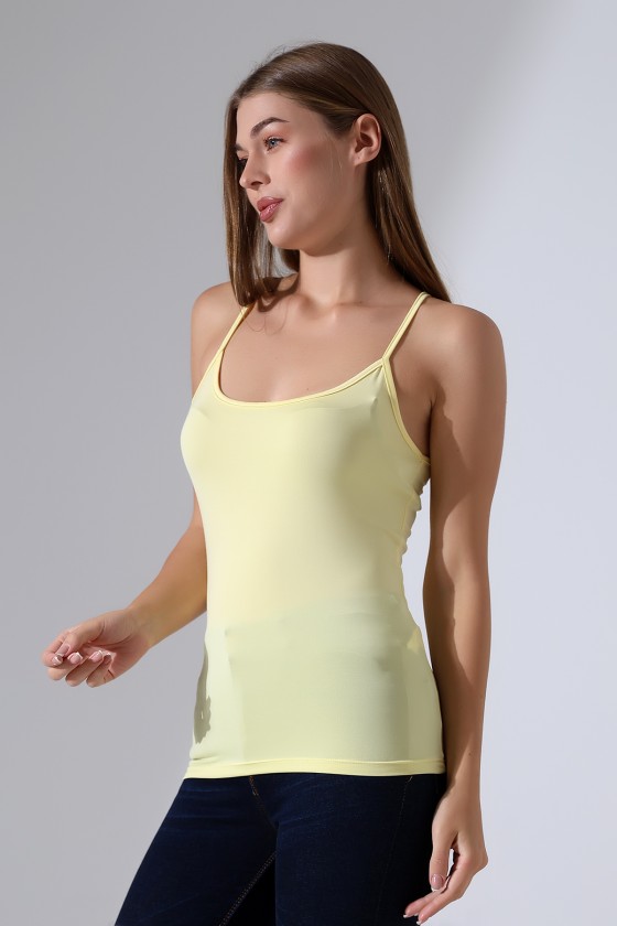 Slim Fit Dar Kesim İnce Askılı U Yaka Yumuşak Dokulu Basic Kadın Body Atlet 22001 AÇIK SARI