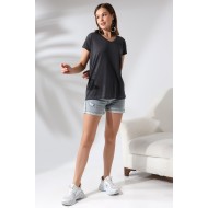 Salaş V Yaka Kısa Kol T-Shirt 19410 ANTRASİTMELANJ