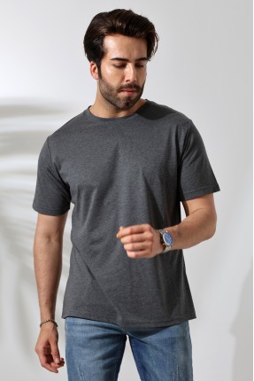 Erkek %100 Pamuklu Penye Kompakt Bisiklet Yaka Comfort Fit Basic T-Shirt 21751 ANTRASİTMELANJ