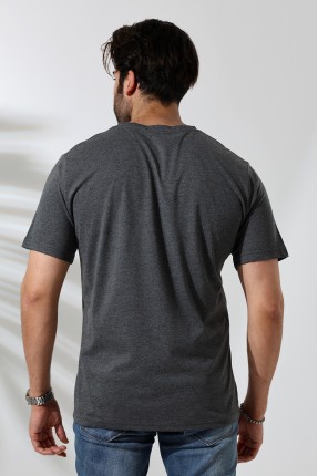 Erkek %100 Pamuklu Penye Kompakt Bisiklet Yaka Comfort Fit Basic T-Shirt 21751 ANTRASİTMELANJ