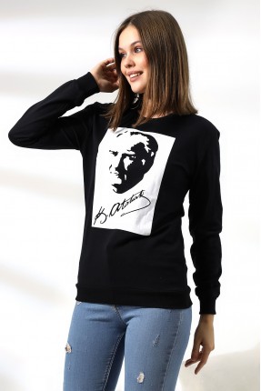 Atatürk Baskılı Sweatshirt 19159 SİYAH