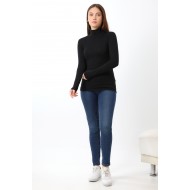 Balıkçı Yaka Kompakt Likralı Uzun Kol Bluz 19833 SİYAH