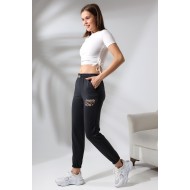 Baskılı Paçası Lastikli Eşofman 21360 FÜME