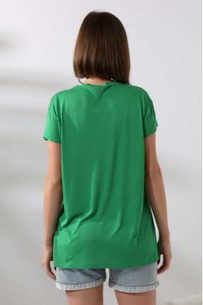 Salaş Bisiklet Yaka T-Shirt 21256 BENETTON YEŞİLİ