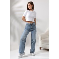 Pamuklu Kompakt Penye Ribana Bisiklet Yaka Crop T-Shirt 21560 BEYAZ