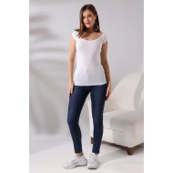 U Yaka Kısa Kol Penye Kompakt Likralı Basic T-Shirt 20511 BEYAZ