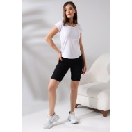 Arkası Çapraz Biye Detaylı U Yaka Penye Kompakt Likralı Kısa Kol T-Shirt 21218 BEYAZ