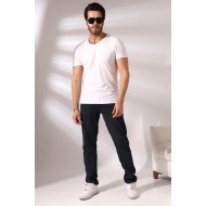 Pis Dikim V Yaka Flamlı T-Shirt 19958 BEYAZ