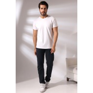 V Yaka Regular Fit Compact Pamuklu Esnek T-Shirt 19953 BEYAZ