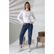 Uzun Kollu Kayık Yaka Vücudu Saran Basic Kadın Body T-Shirt 21897 BEYAZ