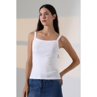 Ribana Kumaş Kare Yaka Kalın Askılı Biyeli Basic Kadın Atlet T-Shirt 22018 BEYAZ