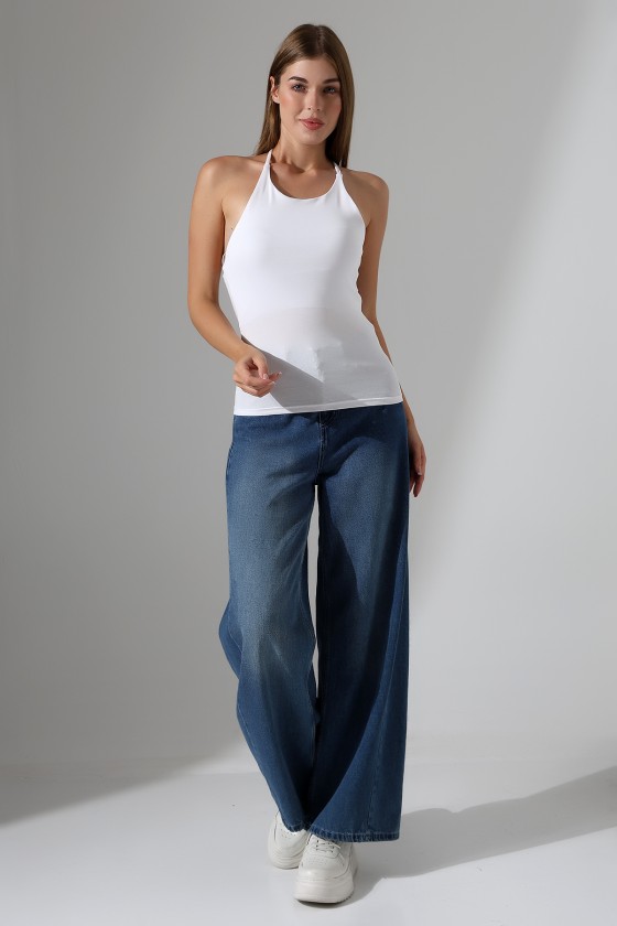 Slim Fit Dar Kesim Arkadan Askılı U Yaka Askılı Basic Body Kadın Atlet 22064 BEYAZ
