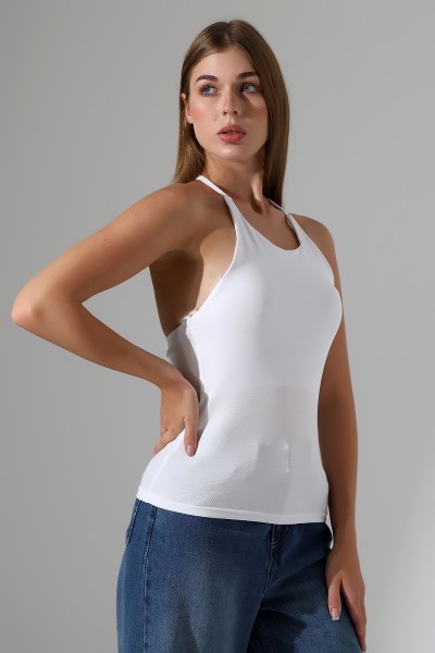 Slim Fit Dar Kesim Arkadan Askılı U Yaka Askılı Basic Body Kadın Atlet 22064 BEYAZ