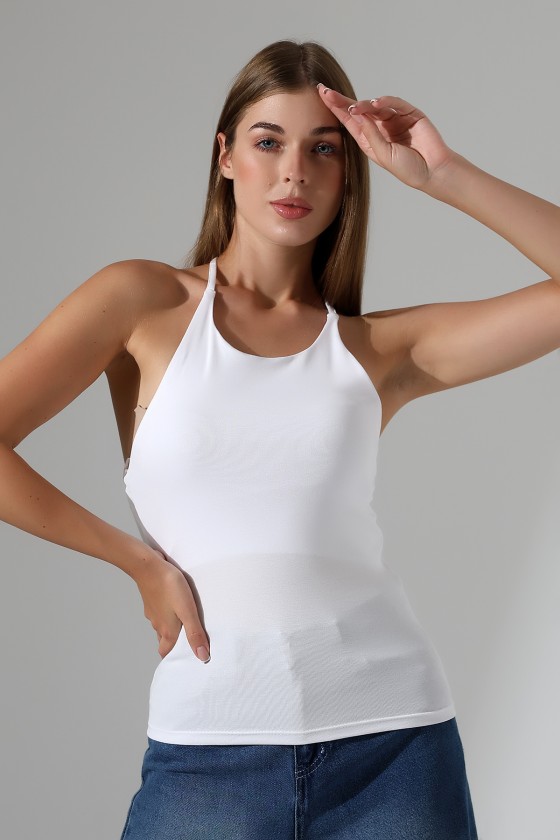 Slim Fit Dar Kesim Arkadan Askılı U Yaka Askılı Basic Body Kadın Atlet 22064 BEYAZ