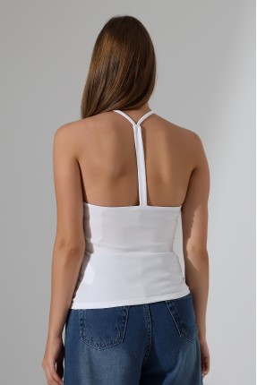 Slim Fit Dar Kesim Arkadan Askılı U Yaka Askılı Basic Body Kadın Atlet 22064 BEYAZ