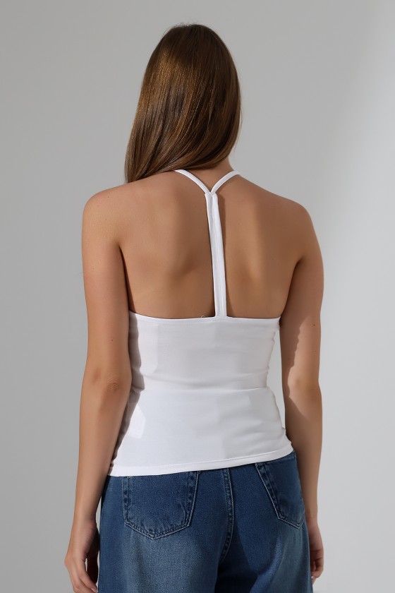 Slim Fit Dar Kesim Arkadan Askılı U Yaka Askılı Basic Body Kadın Atlet 22064 BEYAZ