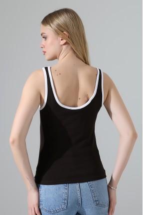 Beyaz Biye Detaylı Likralı Bluz Atlet 21765 KAHVE