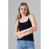 Beyaz Biye Detaylı Likralı Bluz Atlet 21765 LACİVERT