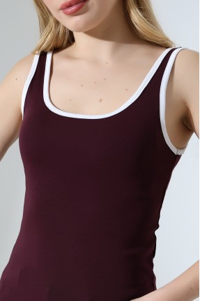 Beyaz Biye Detaylı Likralı Bluz Atlet 21765 MÜRDÜM