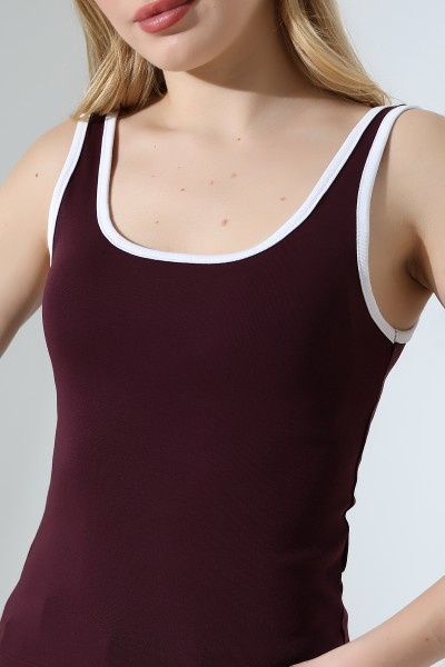 Beyaz Biye Detaylı Likralı Bluz Atlet 21765 MÜRDÜM