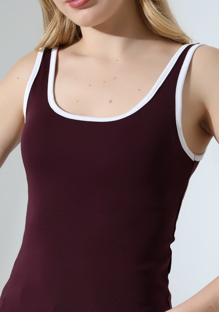 Beyaz Biye Detaylı Likralı Bluz Atlet 21765 MÜRDÜM