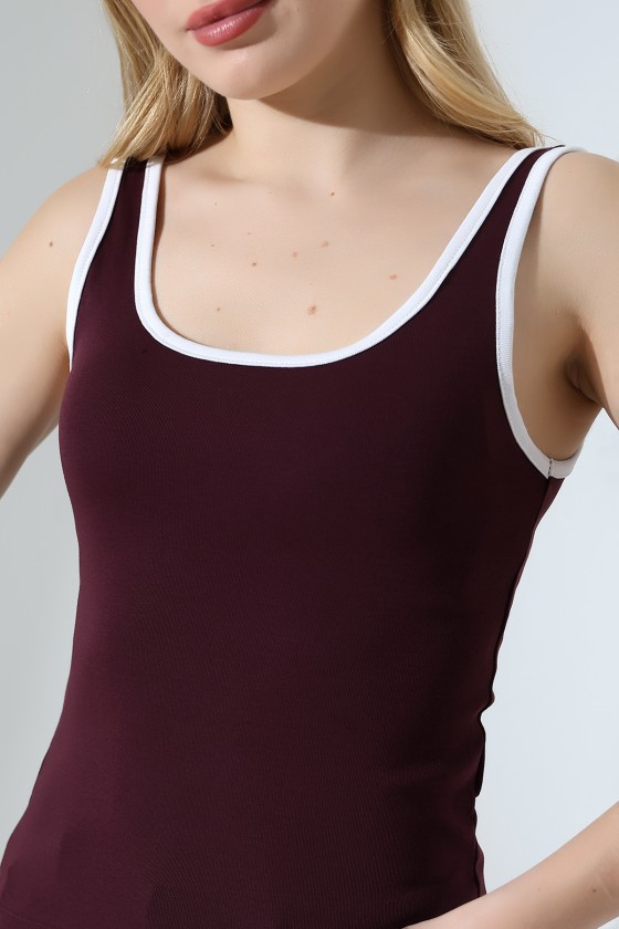 Beyaz Biye Detaylı Likralı Bluz Atlet 21765 MÜRDÜM