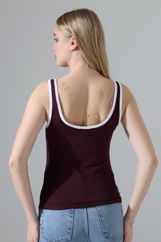 Beyaz Biye Detaylı Likralı Bluz Atlet 21765 MÜRDÜM