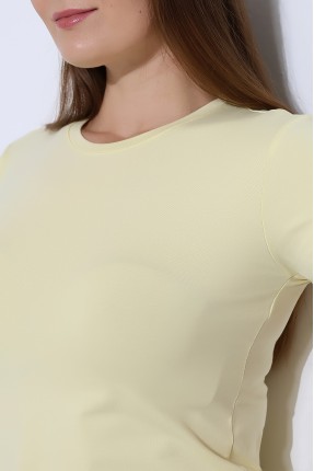 Bisiklet Yaka Kısa Kol Penye Kompakt Likralı Basic T-Shirt 21060 AÇIK SARI