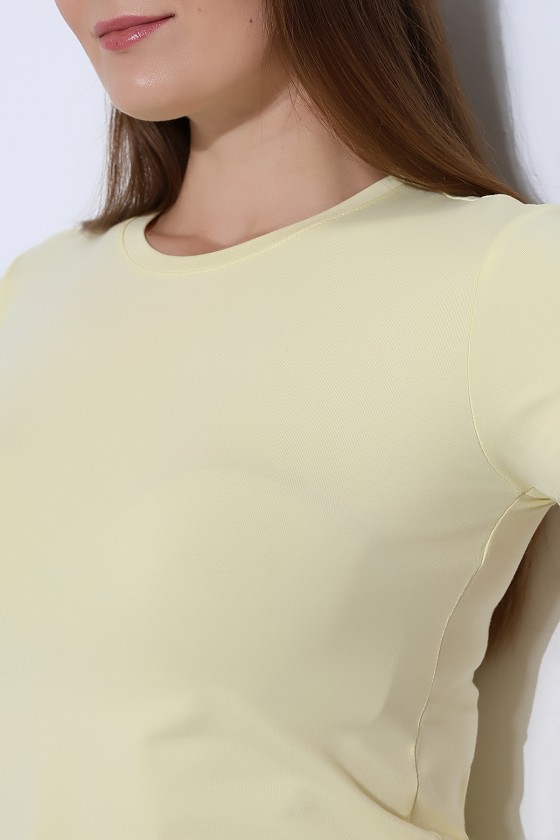 Bisiklet Yaka Kısa Kol Penye Kompakt Likralı Basic T-Shirt 21060 AÇIK SARI