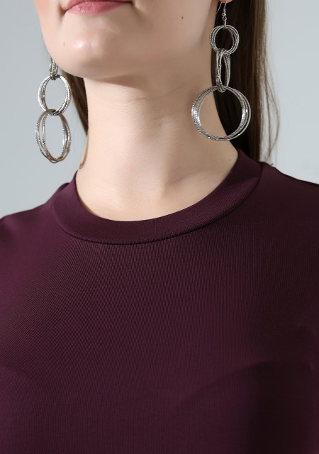 Bisiklet Yaka Penye Kompakt Esnek Kumaş Uzun Kol Bluz 21651 MÜRDÜM