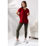 Salaş V Yaka Kısa Kol T-Shirt 19410 BORDO