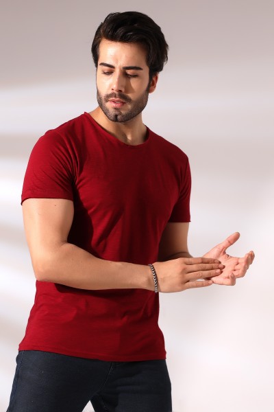 Pis Dikim Bisiklet Yaka Flamlı Kısa Kol Basic T-Shirt 19959 BORDO Pis Dikim Bisiklet Yaka Flamlı Kısa Kol Basic T-Shirt 19959 BORDO