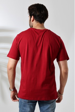 Erkek %100 Pamuklu Penye Kompakt Bisiklet Yaka Comfort Fit Basic T-Shirt 21751 BORDO