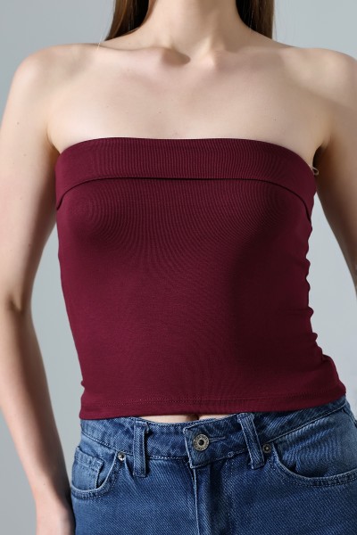 Madonna Yaka Kolsuz Vücudu Saran Crop Straplez Büstiyer 21922 BORDO