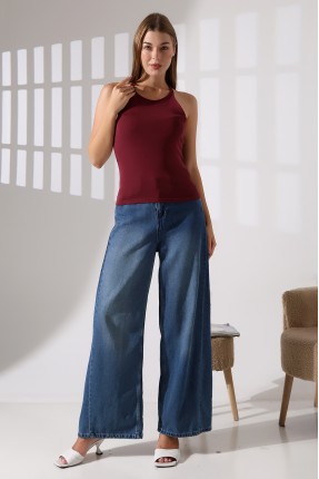 Slim Fit Dar Kesim Arkadan Askılı U Yaka Askılı Basic Body Kadın Atlet 22064 BORDO