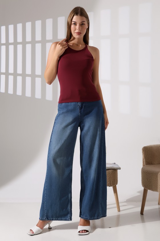 Slim Fit Dar Kesim Arkadan Askılı U Yaka Askılı Basic Body Kadın Atlet 22064 BORDO