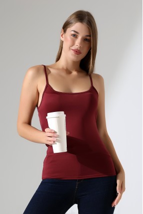 Slim Fit Dar Kesim İnce Askılı U Yaka Yumuşak Dokulu Basic Kadın Body Atlet 22001 BORDO