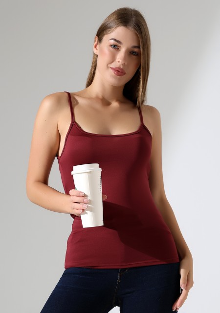 Slim Fit Dar Kesim İnce Askılı U Yaka Yumuşak Dokulu Basic Kadın Body Atlet 22001 BORDO