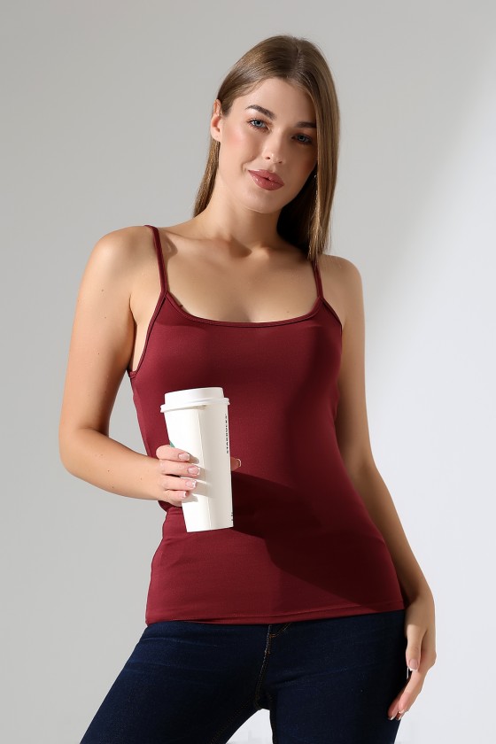 Slim Fit Dar Kesim İnce Askılı U Yaka Yumuşak Dokulu Basic Kadın Body Atlet 22001 BORDO