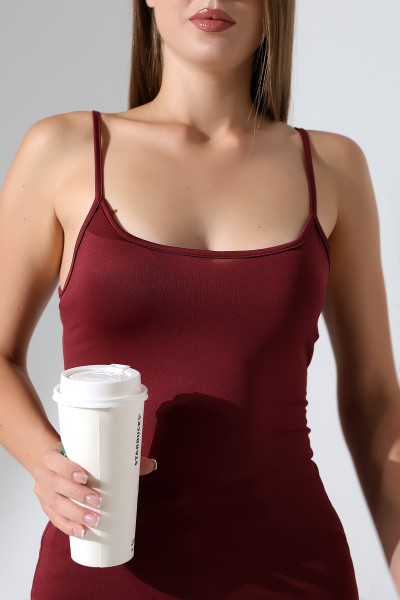 Slim Fit Dar Kesim İnce Askılı U Yaka Yumuşak Dokulu Basic Kadın Body Atlet 22001 BORDO