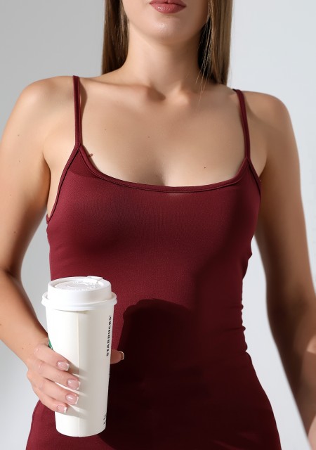 Slim Fit Dar Kesim İnce Askılı U Yaka Yumuşak Dokulu Basic Kadın Body Atlet 22001 BORDO