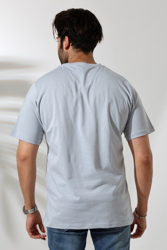 Erkek %100 Pamuklu Penye Kompakt Bisiklet Yaka Comfort Fit Basic T-Shirt 21751 BUZ MAVİ