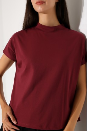 Dik Yaka Pamuklu T-shirt 19588 BORDO