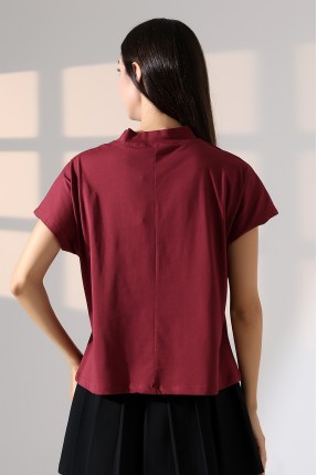 Dik Yaka Pamuklu T-shirt 19588 BORDO